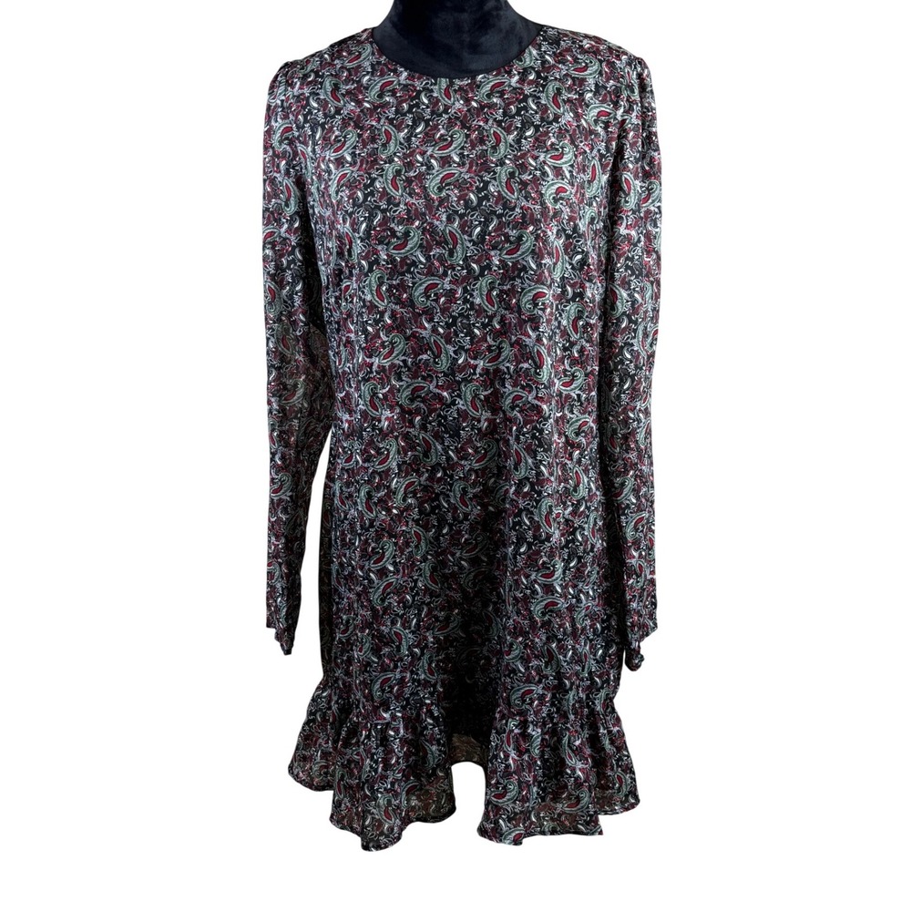 NSR Womens Paisley Print Long Sleeve Ruffle Hem Mini Dress XL